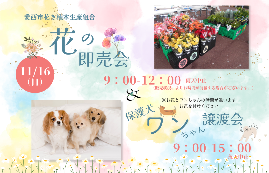 花の即売会＆保護犬ワンちゃん譲渡会
